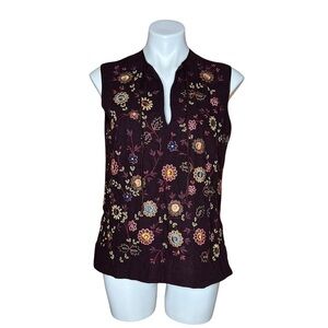 Megan Park England Silk Embroidered Beaded Vest Top